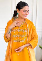 Load image into Gallery viewer, Yellow Chanderi Silk Readymade Pant Style Suit
