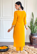 Load image into Gallery viewer, Yellow Chanderi Silk Readymade Pant Style Suit
