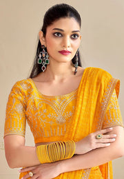 Yellow Chiffon Saree With Blouse