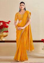 Load image into Gallery viewer, Yellow Chiffon Saree With Blouse