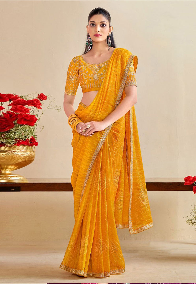 Yellow Chiffon Saree With Blouse