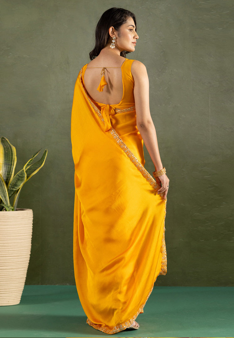 Yellow Chiffon Saree With Blouse