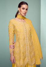 Load image into Gallery viewer, Yellow Chinon Embroidered Palazzo Suit
