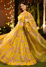 Load image into Gallery viewer, Yellow Chinon Floral Lehenga choli
