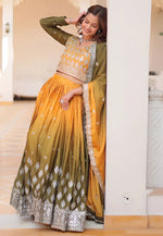 Load image into Gallery viewer, Yellow Chinon Readymade Circular Lehenga Choli
