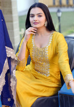 Load image into Gallery viewer, Yellow Chinon Readymade Pant Style Suit

