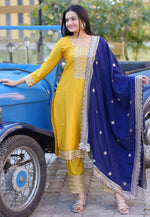 Load image into Gallery viewer, Yellow Chinon Readymade Pant Style Suit
