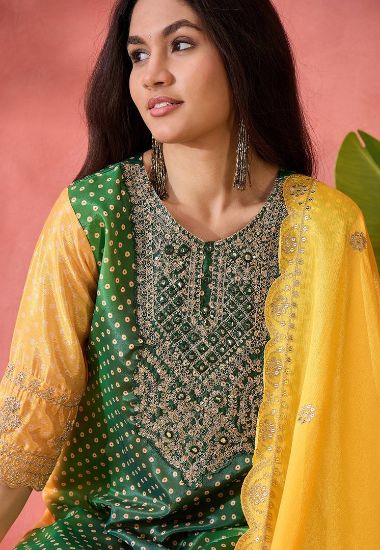 Yellow Chinon Silk Readymade Pakistani Suit