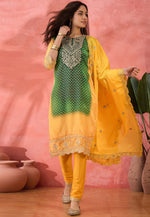 Load image into Gallery viewer, Yellow Chinon Silk Readymade Pakistani Suit
