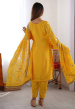 Load image into Gallery viewer, Yellow Chinon Silk Readymade Pant Style Suit
