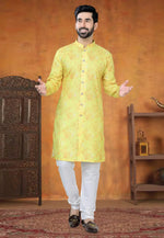 Load image into Gallery viewer, Yellow Cotton Indo Western Suit
