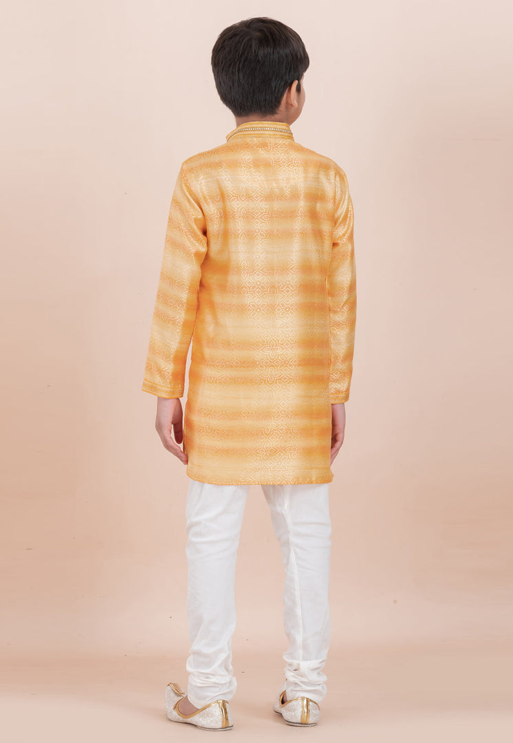 Yellow Cotton Jacquard Kids Kurta Pajama