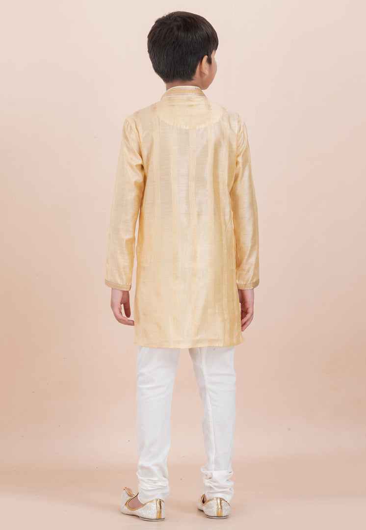 Yellow Cotton Jacquard Kids Kurta Pajama