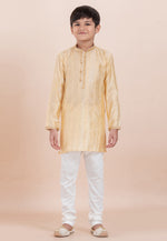 Load image into Gallery viewer, Yellow Cotton Jacquard Kids Kurta Pajama

