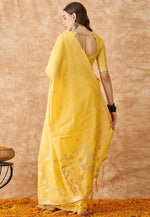 Load image into Gallery viewer, Yellow Cotton Jacquard Saree With Blouse