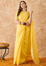 Load image into Gallery viewer, Yellow Cotton Jacquard Saree With Blouse