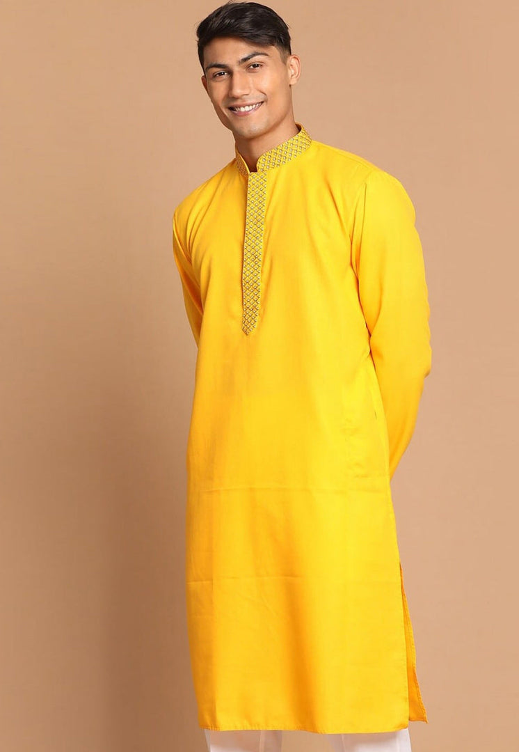 Yellow Cotton Kurta Pajama