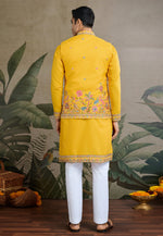Load image into Gallery viewer, Yellow Cotton Kurta Pajama With Jacket
