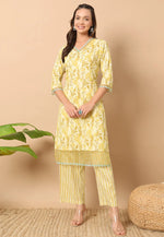 Load image into Gallery viewer, Yellow Cotton Kurta Set With Pent
