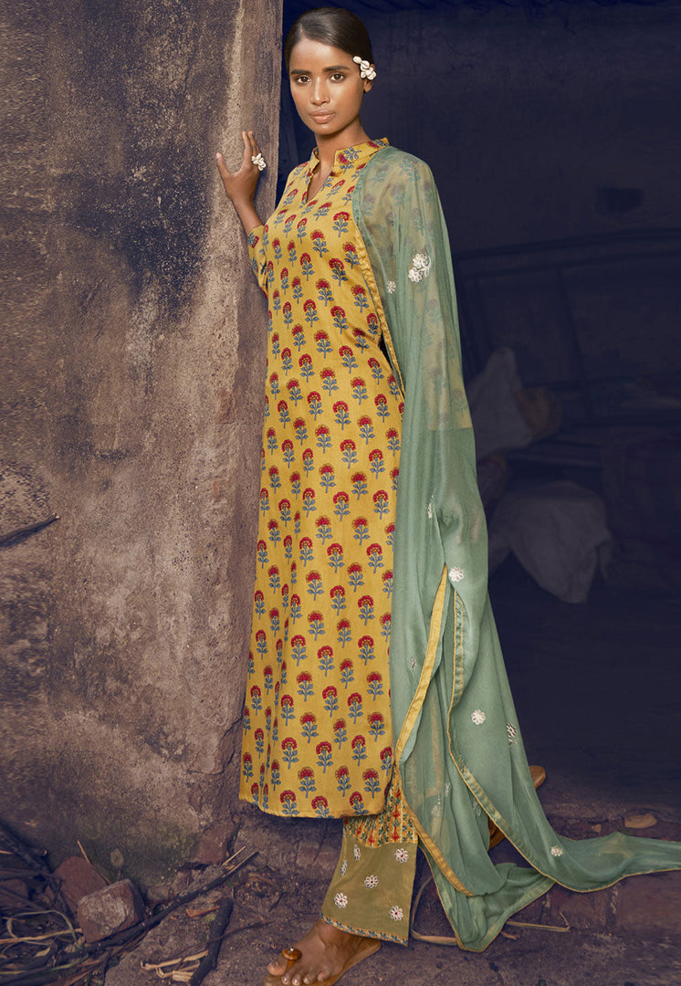 Yellow Cotton Pant Style Suit