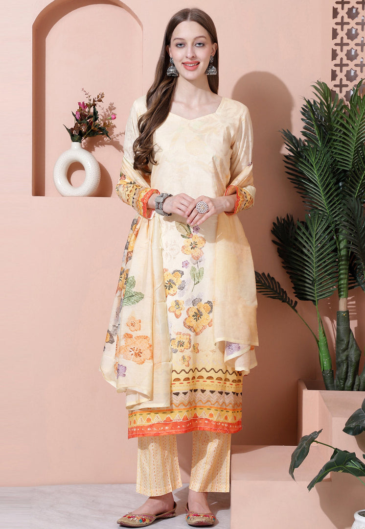 Yellow Cotton Pant Style Suit