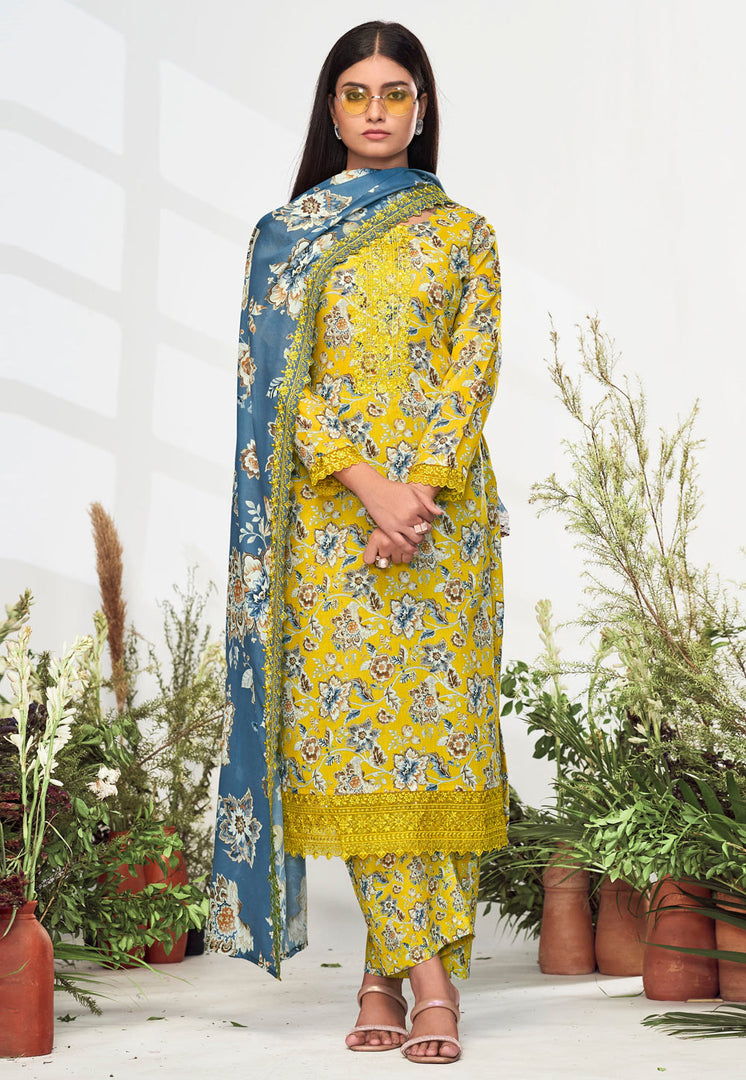 Yellow Cotton Pant Style Suit