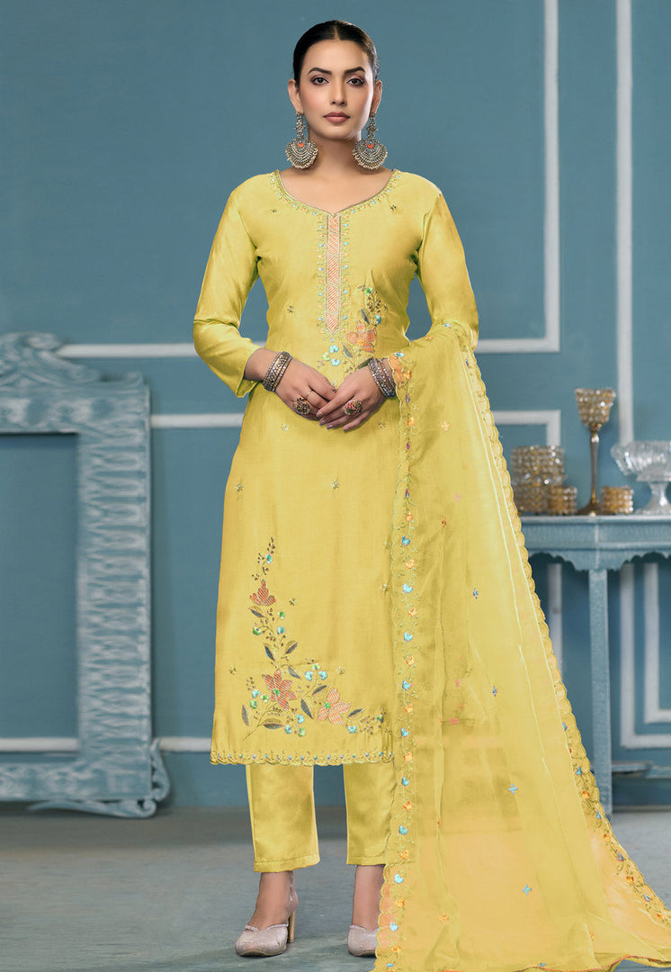 Yellow Cotton Pant Style Suit