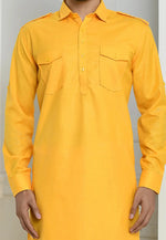 Load image into Gallery viewer, Yellow Cotton Pathani Suit
