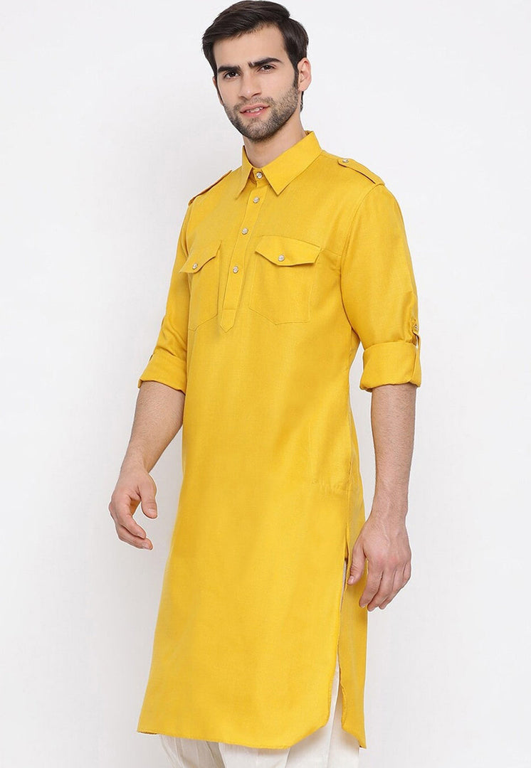 Yellow Cotton Pathani Suit