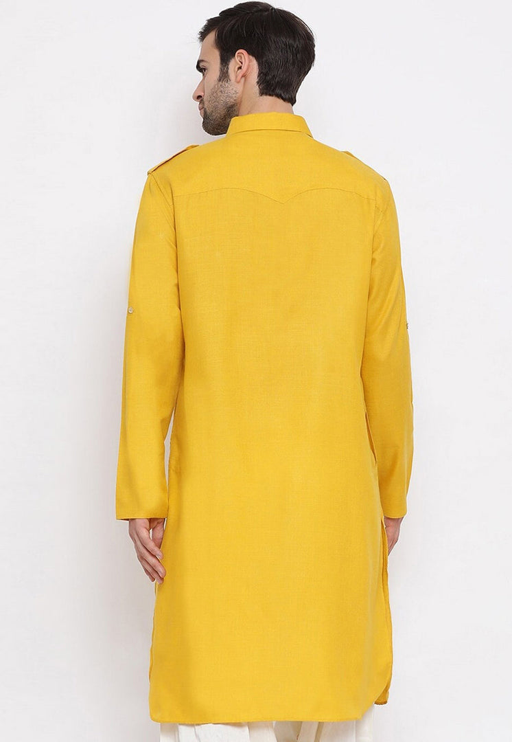 Yellow Cotton Pathani Suit