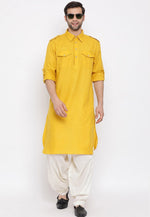 Load image into Gallery viewer, Yellow Cotton Pathani Suit
