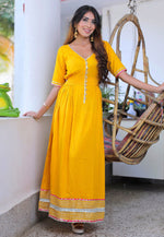 Load image into Gallery viewer, Yellow Cotton Rayon Readymade Anarkali Suit
