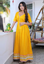 Load image into Gallery viewer, Yellow Cotton Rayon Readymade Anarkali Suit
