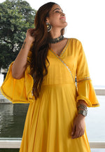 Load image into Gallery viewer, Yellow Cotton Rayon Readymade Long Anarkali Suit
