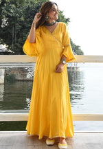 Load image into Gallery viewer, Yellow Cotton Rayon Readymade Long Anarkali Suit
