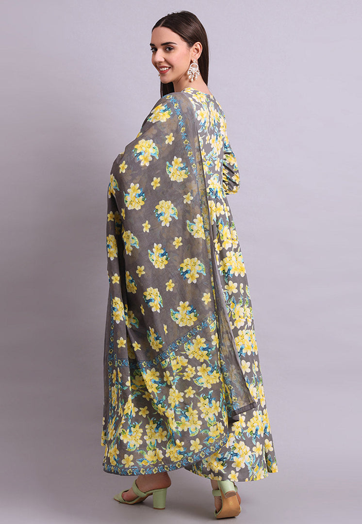 Yellow Cotton Readymade Anarkali Suit