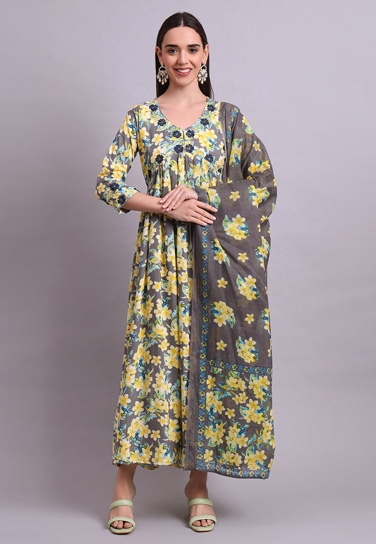 Yellow Cotton Readymade Anarkali Suit