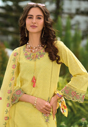 Yellow Cotton Readymade Pakistani Suit