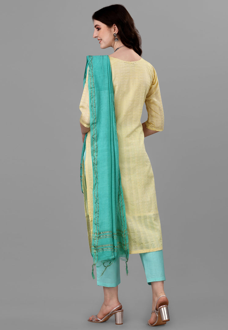 Yellow Cotton Readymade Pant Style Suit