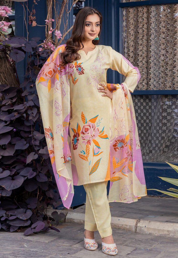 Yellow Cotton Readymade Pant Style Suit