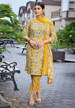 Load image into Gallery viewer, Yellow Cotton Readymade Pant Style Suit
