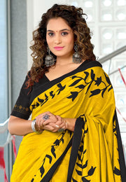 Yellow Cotton Saree With Blouse