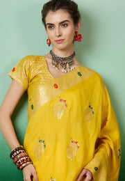 Yellow Cotton Saree With Blouse
