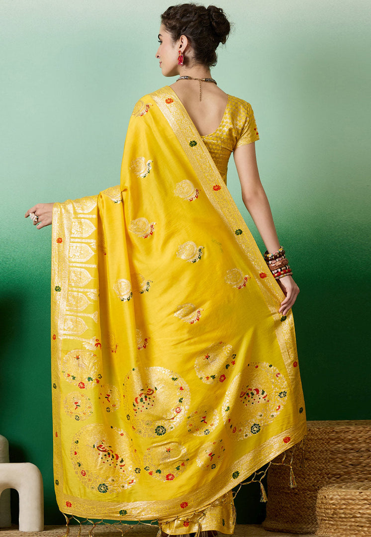 Yellow Cotton Saree With Blouse
