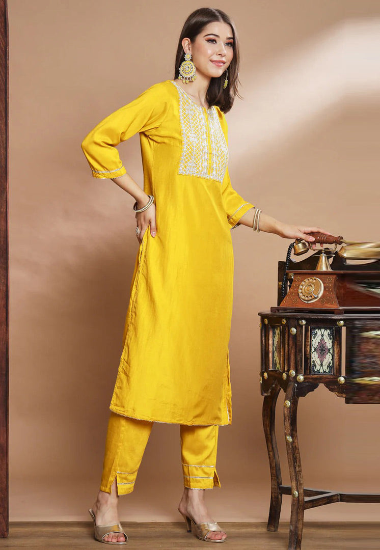 Yellow Cotton Silk Readymade Pakistani Suit