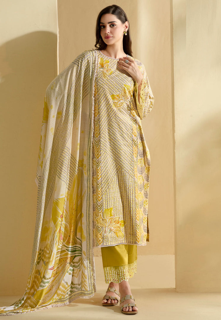 Yellow Cotton Straight Suit