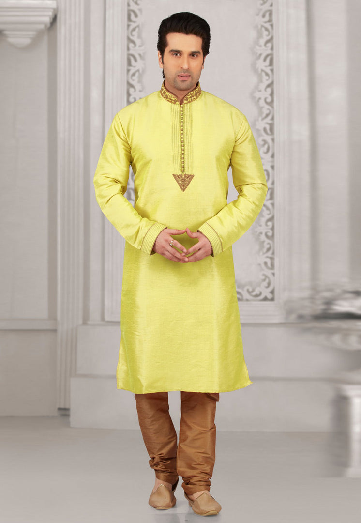 Yellow Dupion Silk Kurta Pajama