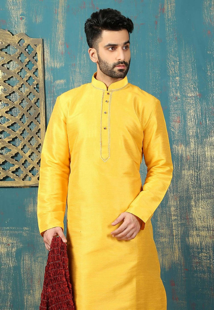 Yellow Dupion Silk Kurta Pajama