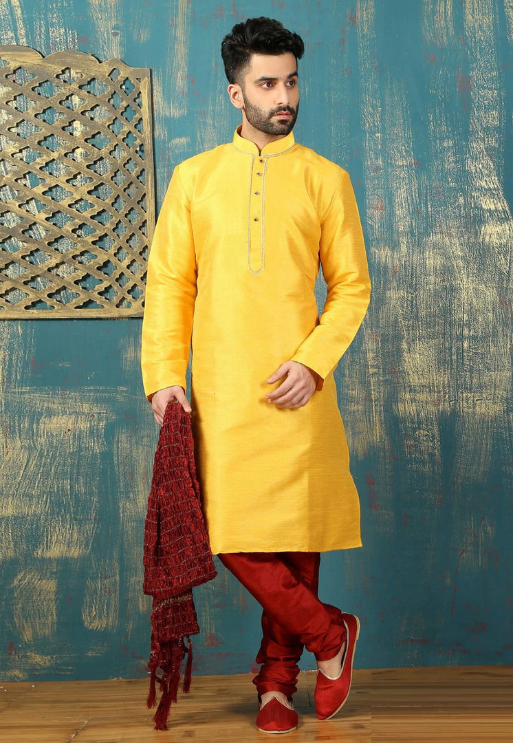 Yellow Dupion Silk Kurta Pajama