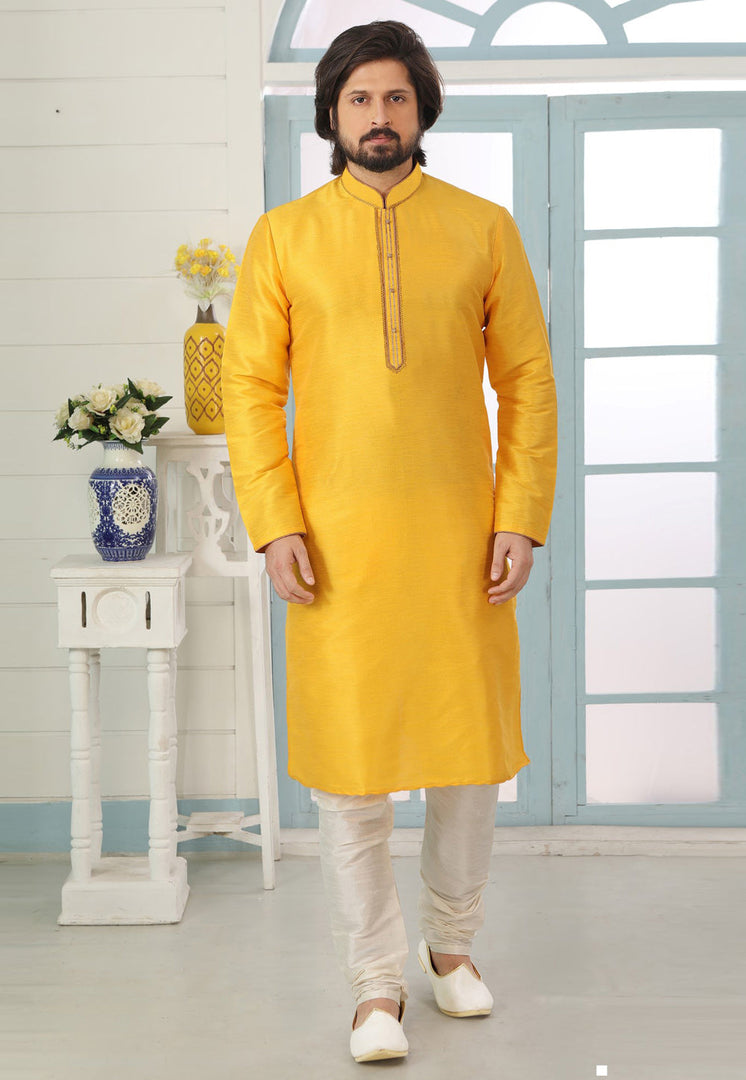 Yellow Dupion Silk Kurta Pajama